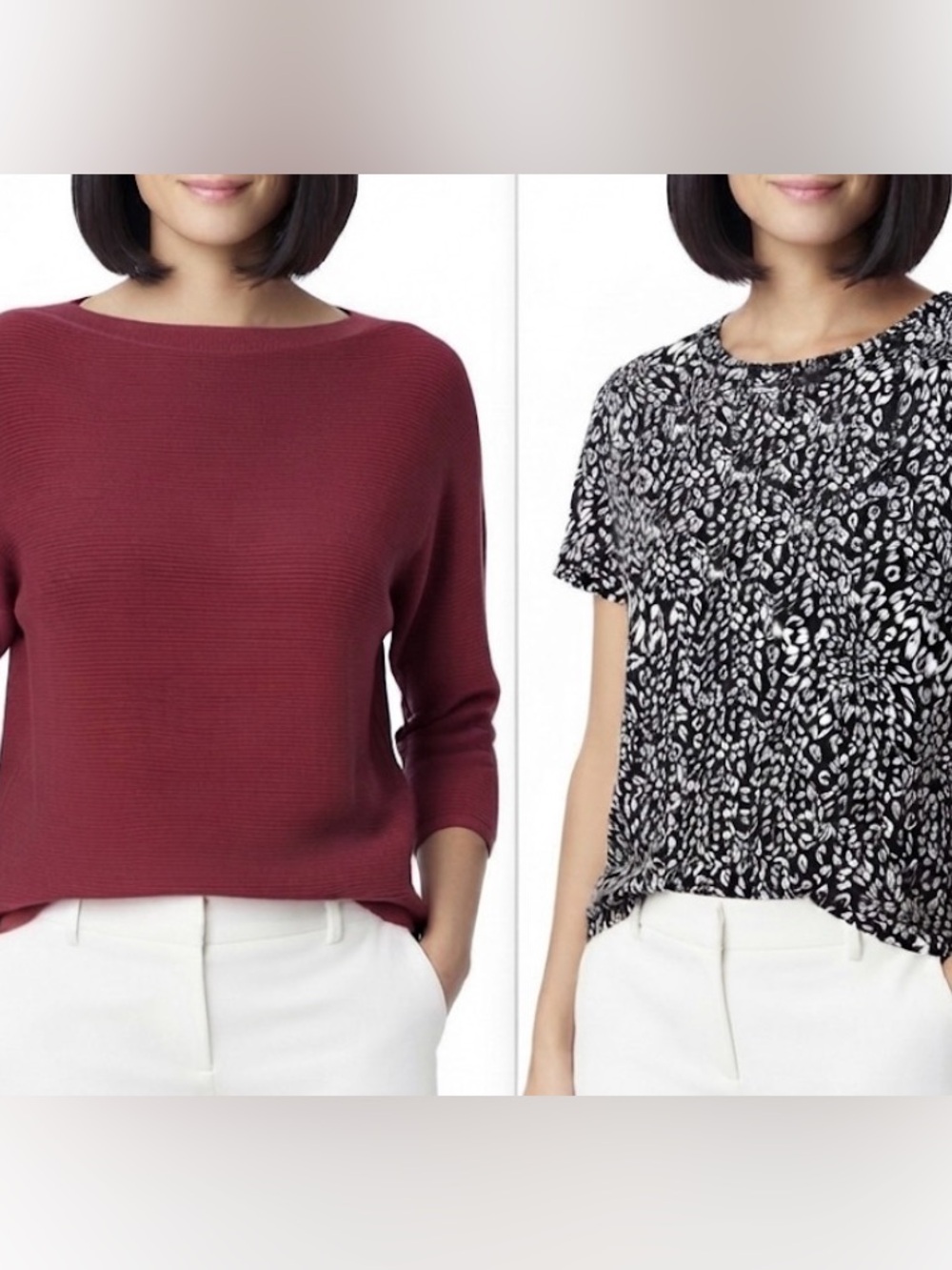 2‎ Chicos Size 2/L Tops Raspberry Red Black White Animal Print Weekends by Chico